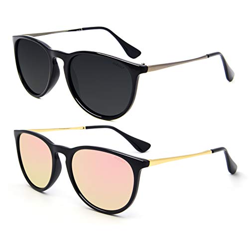 ANDOILT Vintage Polarized Sunglasses for Women Men UV Protection Retro Round Mirrored Lens Grey & Pink Lens