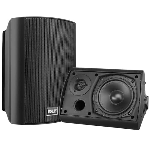 Pyle Pair of Wall Mount Bluetooth Water Resistant 6.5'' Indoor/Outdoor Speaker System, Marine Grade IP44 Rating, Bass Boost, Waterproof, Loud Volume and Enhanced Bass. (Pair, Black)
