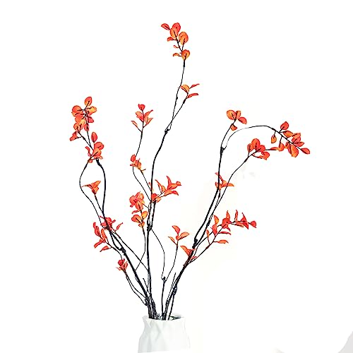 Funsveta 3pcs Artificial Ficus Branches Greenery Branches for Vase, Faux Silky Eucalyptus Branches Ficus Tree Twig Stems for Home, Office, Banquet Decor (Orange)