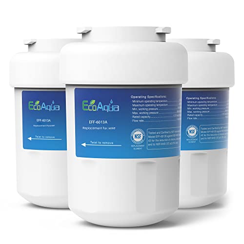 EcoAqua EFF-6013A Refrigerator Water Filter, Replacement for GE MWF Smart Water, MWFA, MWFP, GWF, GWFA, 46-9991, HDX FMG-1, WFC1201, GSE25GSHECSS, PC75009, RWF1060, 3 Filters