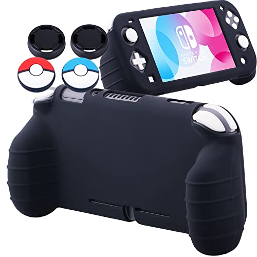 YoRHa Handle Grip Soft Silicone Rubber Protective Cover Case (Black) x 1 for Nintendo Switch Lite [9.2019 Slim Model]