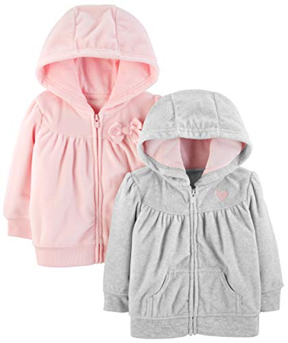 Simple Joys by Carter's Baby Girls' 2-Pack Fleece Full Zip Hoodies, Light Grey/Pink, 3-6 Months
