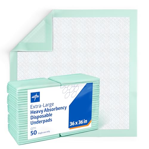 Medline Incontinence Bed Pads 36 x 36 Inches (Pack of 50), Super Absorbent Extra Large Disposable Underpads for Surface Protection, Thick Quilted Chucks Pee Pads for Adults, Kids and Babies, Green