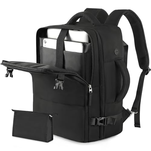 Rinlist Backpack for Men Women, Black Backpack for Traveling on Airplane, Weekender Carry on Backpack Bag, Personal Item Backpack Flight-approved
