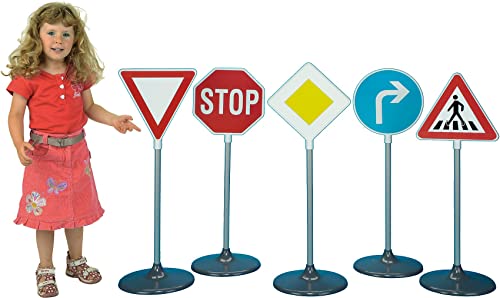 Theo Klein 2980 Traffic Sign Set, 5-Piece I Practise Signs for Teaching of Little Cyclists and Scooter Drivers About Traffic Rules I for Children Aged 3 and Over