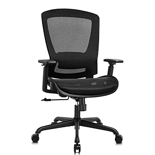 ELABEST Mesh Office Chair,Ergonomic Computer Desk Chair,Sturdy Task Chair- Adjustable Lumbar Support & Armrests,Tilt Function,Comfort Wide Seat,Swivel Home Office Chair (Black)