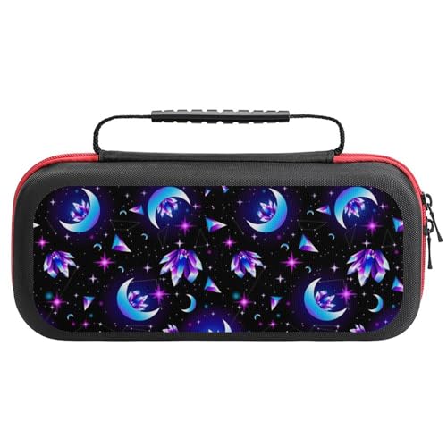 PUYWTIY Travel Carrying Case Pouch Compatible with Switch Game, Hard Shell Shockproof Protective Cover Bag with 20 Game Cartridges, Trippy Purple Goth Moon Crystals Black Sky