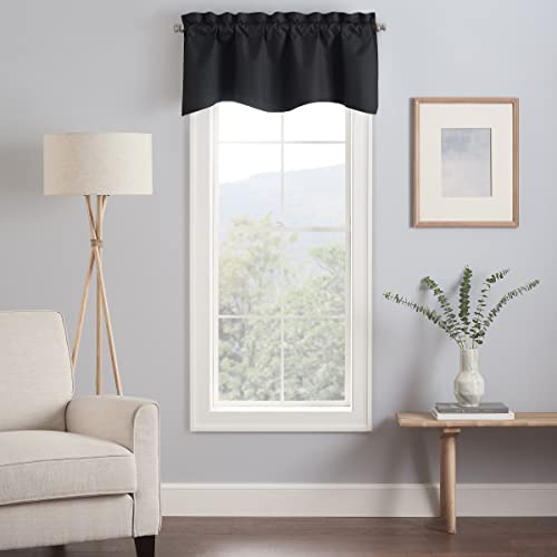 Eclipse Kendall Modern Scalloped Valance Rod Pocket Window Curtain for Kitchen or Bathroom, 42 in x 18 in, Black