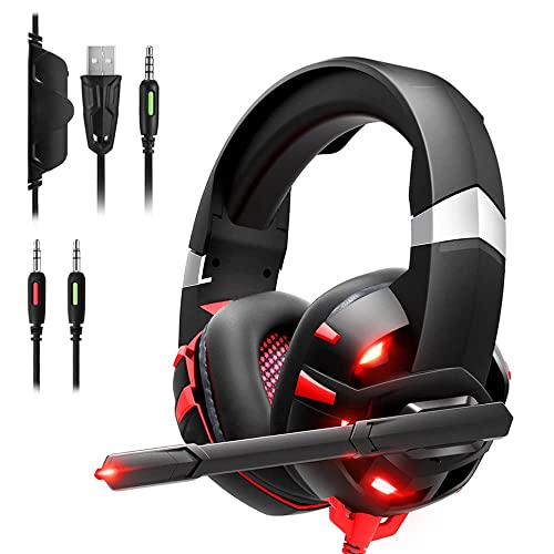 GIZORI Xbox One Headset, PC Gaming Headset with 7.1 Surround Sound Stereo, PS4 Headset with Noise Canceling Mic & LED Light, Compatible with Xbox One, PS4, PS5, PC