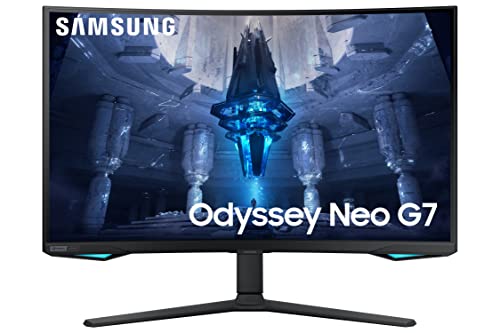 SAMSUNG 32' Odyssey Neo G7 4K UHD 165Hz 1ms G-Sync 1000R Curved Gaming Monitor, Quantum HDR2000, AMD FreeSync Premium Pro, Ultrawide Game View, DisplayPort, HDMI, Height Adjustable Stand, Black, 2022