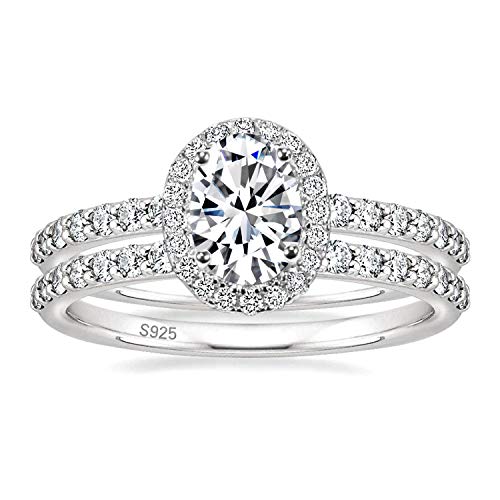 EAMTI 1.5CT 925 Sterling Silver Cubic Zirconia Bridal Rings Sets Oval Cut CZ Engagement Rings Wedding Band For Women Size 8.5