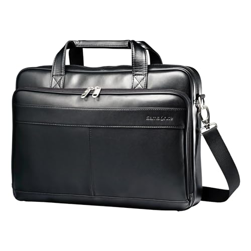 Samsonite Leather Slim Briefcase, Black, 16 Inch