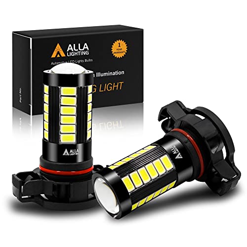 Alla Lighting 2504 PSX24W LED Fog Light Bulbs 12276, 6000K Xenon White 360° Light, 2800lm Xtreme Super Bright PG20/7 Base Fog Lamps Replacement 5730 33-SMD