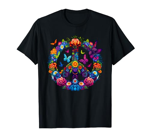 Peace Love Shirt 60's 70's groovy Costume Colorful Flowers T-Shirt