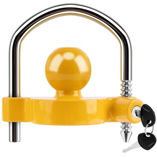 METOWARE Trailer Coupler Lock Universal Adjustable Heavy-Duty Steel Trailer Hitch Lock, Anti Theft Trailer Ball Lock Towing Lock for Towing Trailer Security Fits 1-7/8',2”, 2-5/16' Coupler Yellow