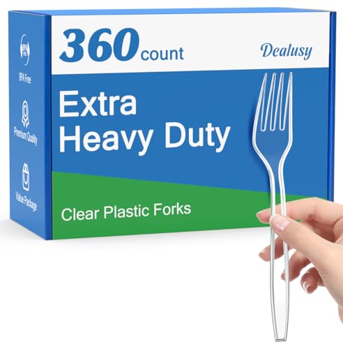 360 Count Extra Heavy Duty Clear Plastic Forks Disposable, BPA-Free, Heat Resistant, Solid and Durable Disposable Forks Bulk, Premium Plastic Forks heavy duty for Party Supply