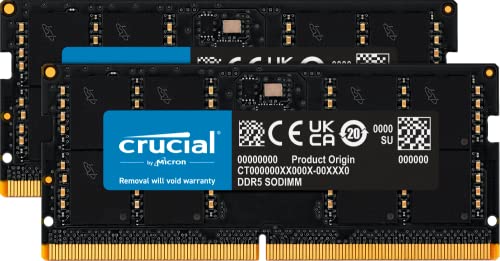Crucial RAM 32GB Kit (2x16GB) DDR5 5600MHz (or 5200MHz or 4800MHz) Laptop Memory CT2K16G56C46S5, Black
