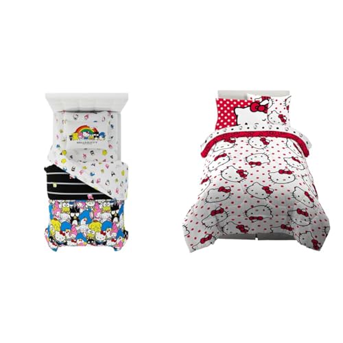 Franco Sanrio Hello Kitty & Friends Bedding 5 Piece Super Soft Comforter and Sheet Set with Sham & Sanrio Hello Kitty Polka Dot Bedding 5 Piece Super Soft Comforter and Sheet Set with Sham