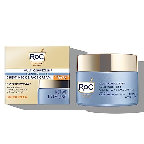 RoC Multi Correxion 5 in 1 Chest, Neck, and Face Moisturizer Cream with SPF 30, for Neck Firming and Wrinkles, Vitamin E & Shea Butter, Oil Free Skin Care, 1.7 Ounces