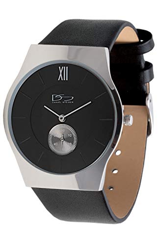 Daniel Steiger Brompton Men's Watch Quartz - Ultra Slim 7mm Case Design - Polished Stainless Steel - Black Dial with Seconds Sub-Dial - Back Leather Band - 30M Water Resistant