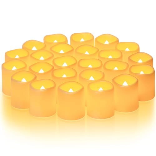 Homemory 24Pack Flickering Flameless Votive Candles, 200+Hour Long Lasting Electric Fake Candles, Battery Operated LED Tealight for Wedding, Christmas Decorations, Outdoor (Battery Included)