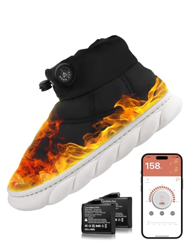 iHood 7.4V Heated Slippers Up to 149°F-Unisex Electric Heated Shoes with 3000mAh Battery Foot Warmer for Men and Women, heated Boots (Black, numeric_8_point_5)