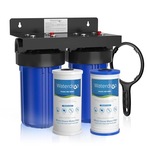 Waterdrop Whole House Water Filter System, with Carbon Filter and Sediment Filter, 5-Stage Filtration, Highly Reduce Lead, Chlorine, Odor and Taste, 2-Stage 5 Micron WD-WHF21-PG, 1' Inlet/Outlet