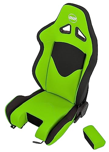Racing and Flight Sim Seat, Simulator Cockpit. Sliding Rails Included. Green on Black. Functional Seat Base Cutout For Flight Sim Stick Or Helicopter Cyclic. Breathable Fabric