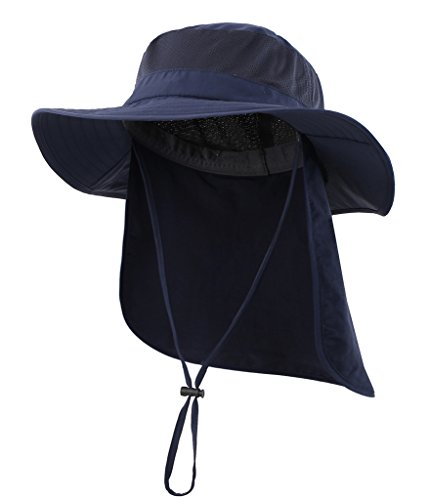 Home Prefer Mens Outback Safari Hat UPF50+ Sun Hat Large Fishing Cap Neck Flap Bucket Hat Navy Blue