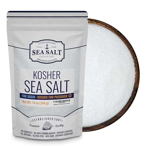 Kosher Sea Salt, Fine Grain Kosher Salt, Replacement for Table Salt, Non-Iodized, All-Natural, No Additives (14 oz Bag) - Sea Salt Superstore