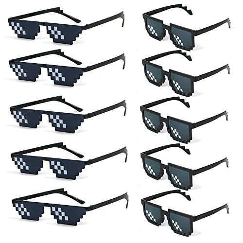 KIMOBER 10 Pack Thug Life Sunglasses,8 Bits Pixelated Mosaic Gamer Thuglife Glasses for Photo Props Party Favors