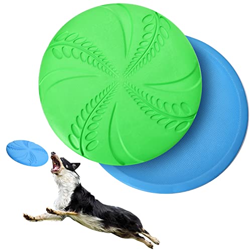 Nobleza 2 Pack Dog Flying Disc, Flexible Floatable Dog Disc Toy for Long-Distance Flies and Floats, Lightweight Soft Flying Discs Toy for Small Medium Large Dogs to Fetch & Catch, Blue & Green