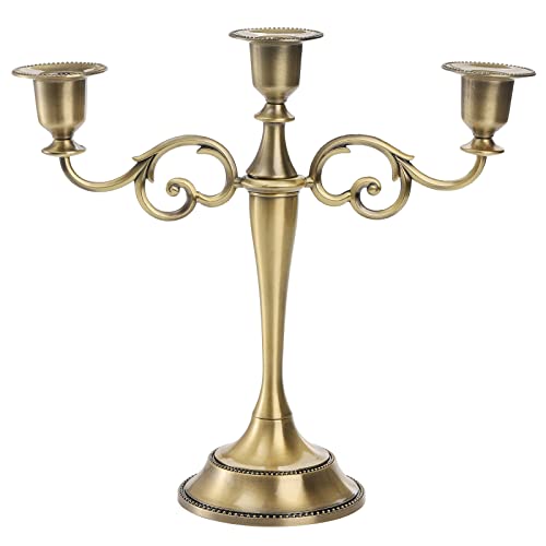 YOUEON 3 Arms Candelabra, 10 Inch Tall, Antique Bronze Candelabra, Bronze Candle Holder Taper for Candlesticks, Formal Events, Wedding, Centerpiece