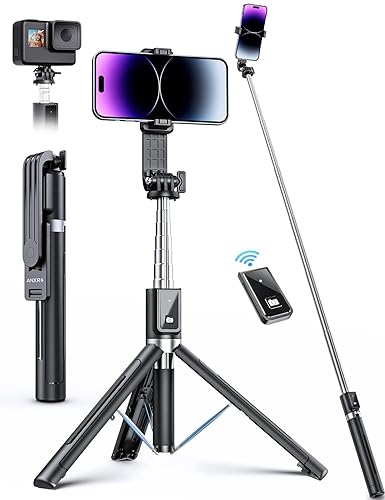 ANXRE Selfie Stick Phone Tripod with Remote, Portable 5 in 1 Selfie Stick Phone Tripod, Wireless Selfie Stick Tripod for Cell Phone Compatible with iPhone 15/14/13 Pro Max Gopro Android