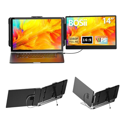 BOSII Laptop Screen Extender Monitor - 14 Inch Portable IPS FHD 1080P HDMI/USB-A/Type-C Extended Monitor for Laptops (Maximum Length: 15.74') Compatible with Windows Mac Travel Gaming Work