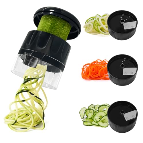 SUREWIN Vegetable Spiralizer 3 in 1 Spiralizer for Veggie Noodles Adjustable Zucchini Noodle Maker Vegetable Chopper for Cucumber, Zucchini, Carrot- Black
