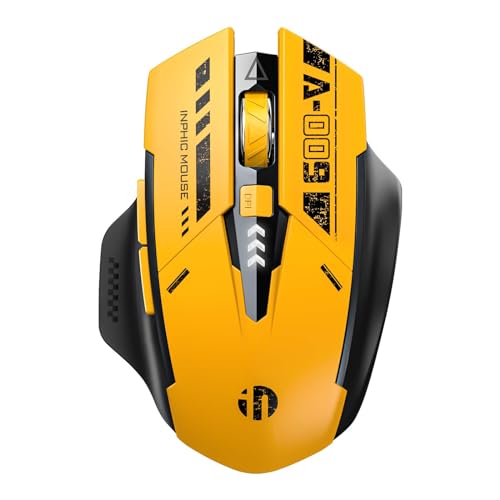 INPHIC Bluetooth Mouse Wireless Rechargeable Mecha Yellow Style Mouse for Multi-Device (BT 5.0/4.0+2.4Ghz), Battery Visible Computer Mouse