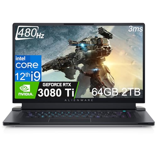 Alienware x17 R2 Gaming Laptop (2024) 17.3' 480Hz FHD (Intel 20-Core i9-12900H, 64GB DDR5 RAM, 2TB SSD, NVIDIA GeForce RTX 3080 Ti 16GB) Per-key RGB Backlit, Thunderbolt, Win 11 Home, Lunar Light