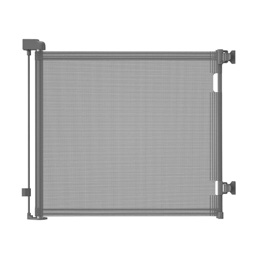 dearlomum Retractable Baby Gate,Mesh Baby Gate or Mesh Dog Gate,33' Tall,Extends up to 55' Wide,Child Safety Gate for Doorways, Stairs, Hallways, Indoor/Outdoor（Grey,33'x55'