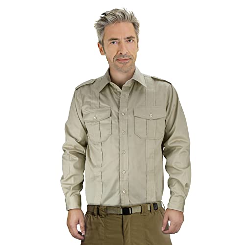 Mens Adventure Shirt Jones Jr. Shirt Raiders Safari Costume Dr. Henry Tops with Pockets Halloween Cosplay Hiking Outfit (Medium) Light Khaki