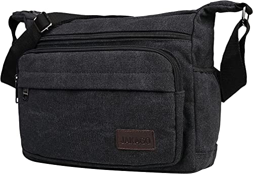 JAKAGO Canvas Messenger Bag Multi Pockets Shoulder Bag Cross body Satchel Bag for Business Travel Outdoor Daily Use (Black)