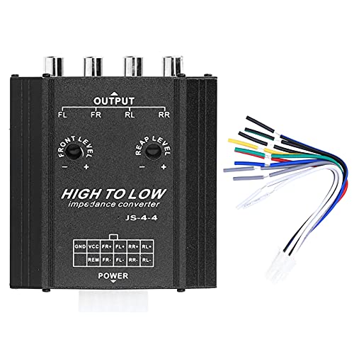 Car Stereo Audio High Low Converter, 12V 4 Channel Audio Impedance Converter High to Low Line Car Stereo Radio Speaker Frequency Filter (Black)