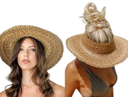 Straw Hat Beach Summer Visor Sun Hat (Brown)