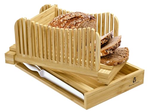 Mama Bear Kitchens - Bread Slicer | Quality Bamboo Construction with Included Knife | Adjustable Bread Thickness for Easy Cutting of Various Breads