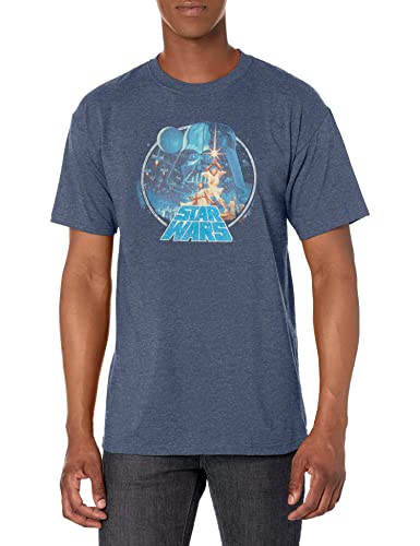 STAR WARS Men's Classic Scene Circle T-Shirt - Navy Blue Heather - Large