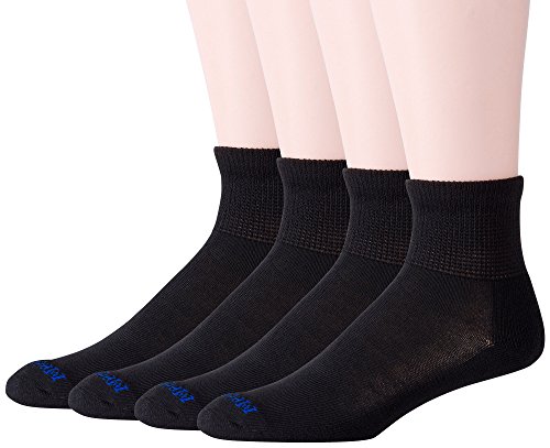 MediPeds mens 8 Pack Diabetic Quarter With Non-binding Top casual socks, Black, Shoe Size 9-12 US
