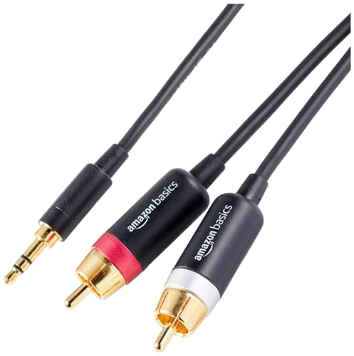 Amazon Basics 3.5mm Aux to 2 RCA Adapter Audio Cable for Stereo Speaker or Subwoofer with Gold-Plated Plugs, 4 Feet, Black