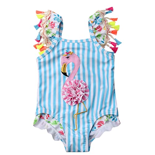 Kids Toddler Baby Girl One Piece Swimsuit Beach Wear Striped Flamingo Tassels Swimwear Bathing Suits 6-12 Months