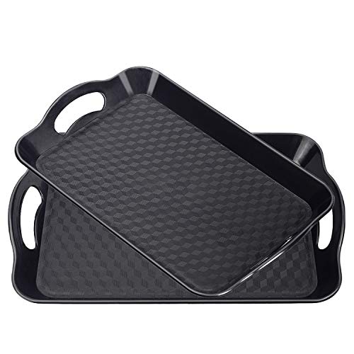 Plastic Tray with Handles, 2 Pack Multi-Purpose Rectangular Non Slip Restaurant Serving Trays Set for Parties, Coffee Table, Kitchen (12.2x16 inch)