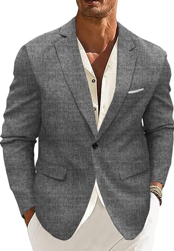 Blissshow Mens Cotton Casual Lapel Blazer Jacket Lightweight Sport Coat Gray